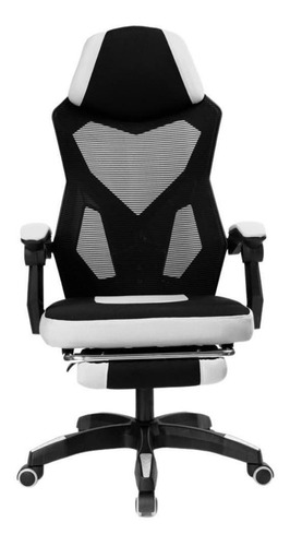 Imagem 3 de 4 de Cadeira Escritório Gamer Preta Branca Ajustavel Presidente