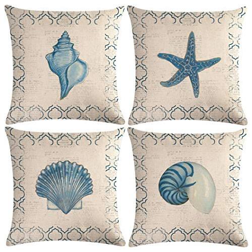 4pack Vintage Sea Theme Pillow Covers Coastal Beach Wit...