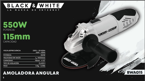 Imagen 7 de 8 de Amoladora Angular 550w Marca: Black&white 115mm