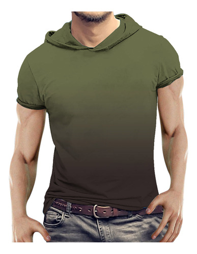 Camiseta De Manga Corta Transpirable Con Capucha Estampada E