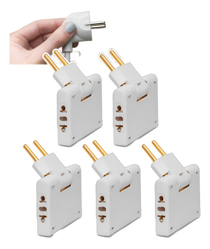 5 Adaptador Articulado De Tomada Articulavel 110/220v Bivolt