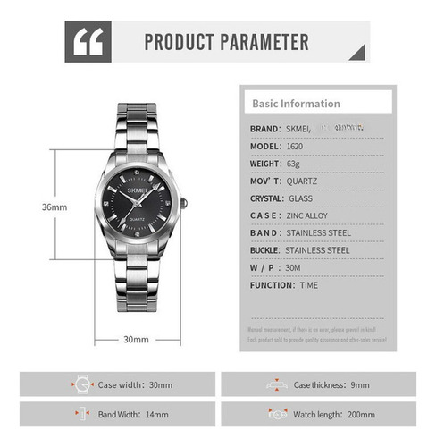 Reloj De Cuarzo Inoxidable Analógico De Moda Skmei 1620