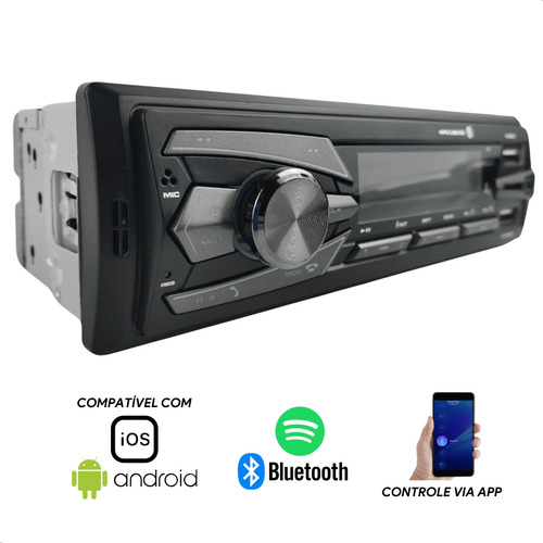 Rádio Player Bt Bluetooth Automotivo Preto Aparelho Fm Usb Leitor De Cartão Sd E Controle + Plug Cb90