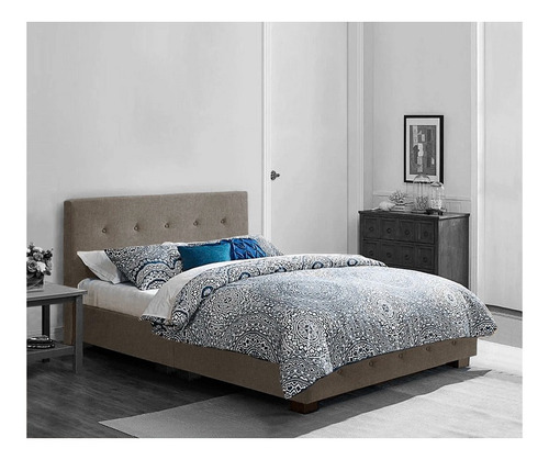 Muebles Recámara Nick Matrimonial Lino Gris Cama Cabecera