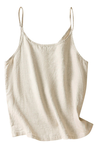 Top Corto De Lino Con Cuello Redondo Y Tirantes Para Mujer D
