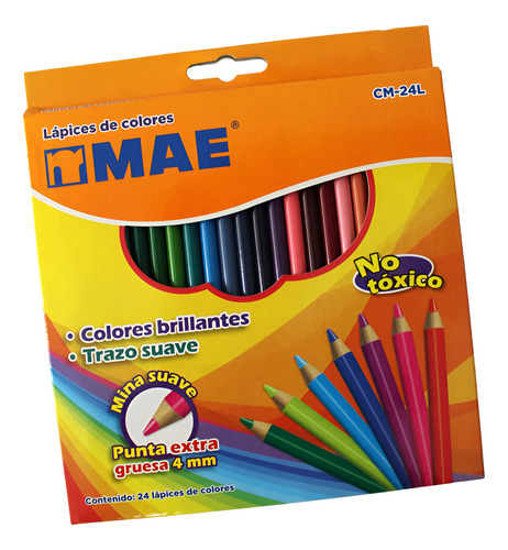 Caja De 24 Lapices De Colores Mina 4 Mm Mae