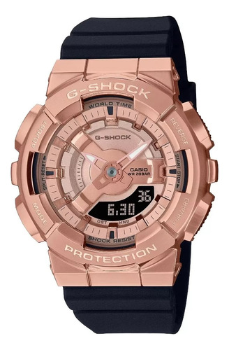 Reloj Casio Gm-s110pg-1a G-shock Original Dama E-watch Color de la correa Negro Color del bisel Oro rosa Color del fondo Oro rosa