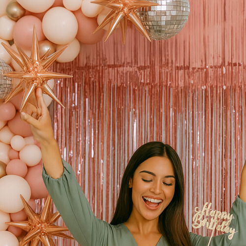 Combo Globos Deco Fiesta Tematica Kit Bola Boliche Rosa Gold