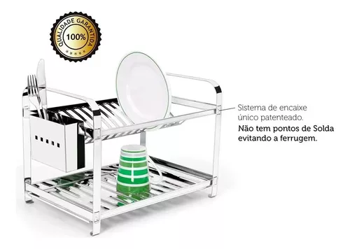 Escorredor Louca Inox 10 Pratos Cozinha Porta Talher Bandeja - R$ 389,95