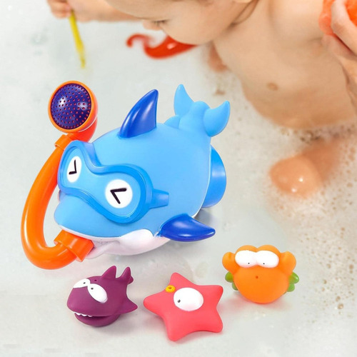 Juego Infantil De Baño Peces Tiburón Estrella Cangrejo Color Agua