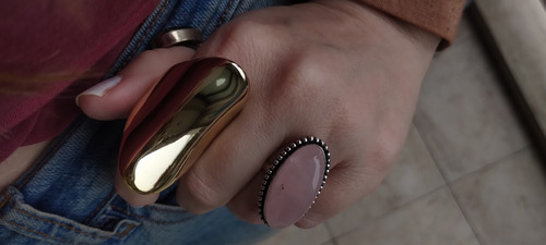 Anillo Hindú De Piedra Cuarzo Rosa Xl Regulable