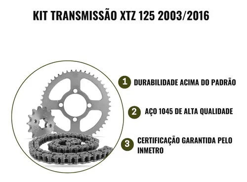 Kit Transmissão Relação Darom Xtz 125 2003coroa 48 Dentes