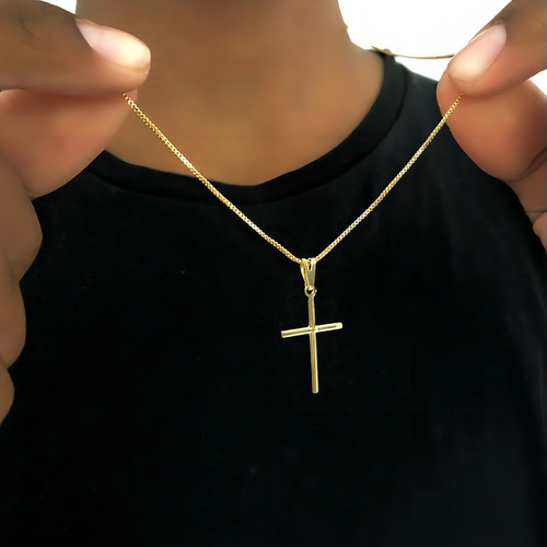Corrente Cordão Masculino + Pingente Cruz Banhado A Ouro 18k Cor Dourado