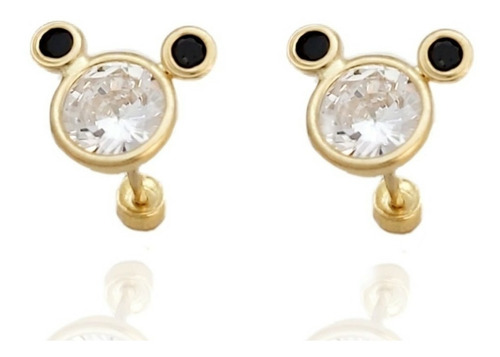 Aretes De Oro Sólido 10 Kilates Mickey Mouse Zirconias.