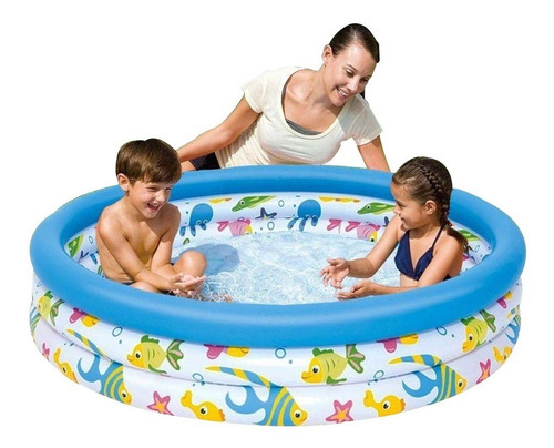 Pileta Inflable Bebes Niños 3 Anillos - Fondo Del Mar 122 Cm