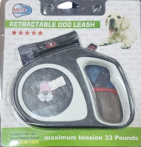 Imagen 4 de 4 de Correa De Perro Retráctil Con Linterna 5 Mt Dog Leash