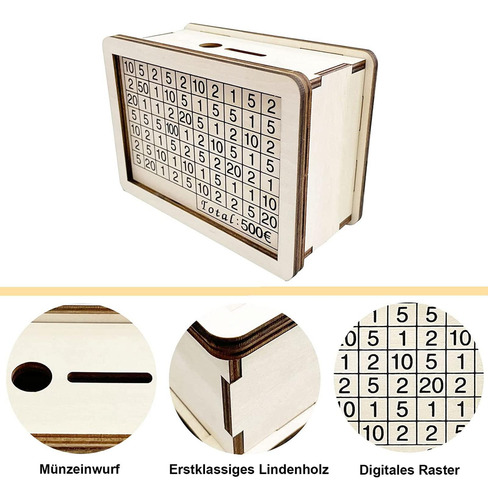 Caja De Dinero De Madera Portátil Para Manualidades Con