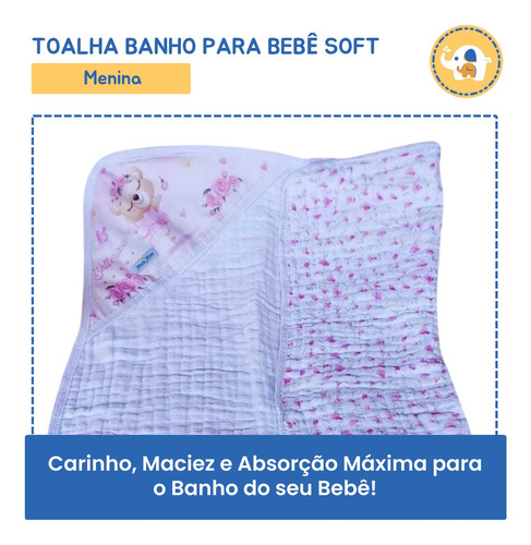 Toalha Banho Bebe Infantil Soft Enxoval Recém Nascido Rosa