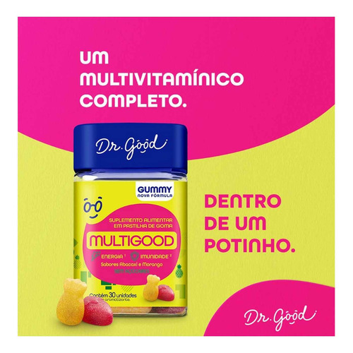 Dr Good Multigood MultivitamĂnico Abacaxi E Morango 30 Gomas