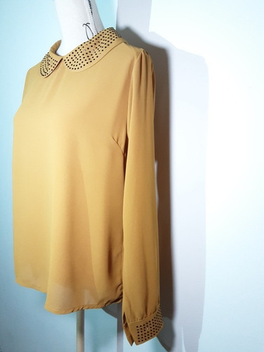 Imagen 8 de 10 de Blusa Color Mostaza Italiana Con Brillos Manga Larga Talla M