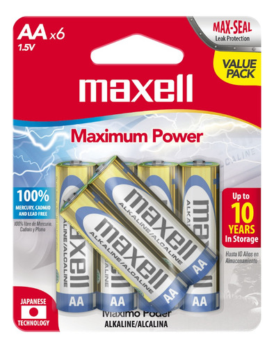 Pilas Alcalinas Maxell Tamaño Aa 6 Unidades