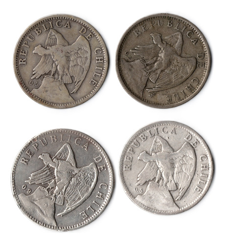 Set 4 Monedas Historica De Chile 1910 -21-25-27 De `plata