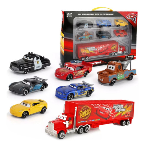 Caja 7 Autos Metalicos Cars Con Camion Regalo Dia Del Niño