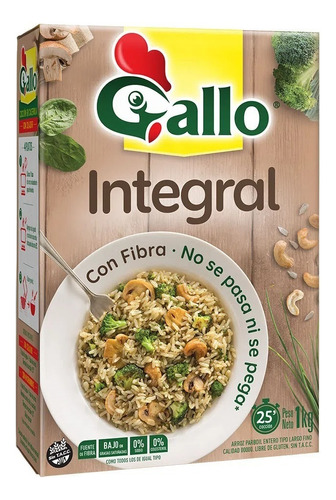 Arroz Gallo Integral Con Fibra En Caja De 1kg Pack 4 Unid