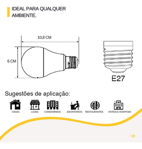 Kit 10 Lampadas Led Bulbo E27 6500k Bivolt Escritorio Casa