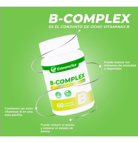 B Complex B1 B2 B3 B5 B6 B9 B12 Biotina 60 Cápsulas Extremo