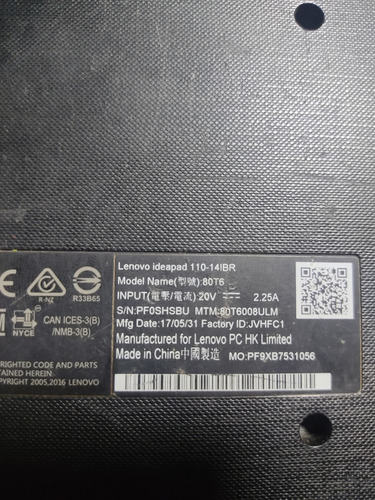 Laptop Lenovo 110-14ibr Motherboard Fan Flex Pieza Refaccion Rojo (Usado)