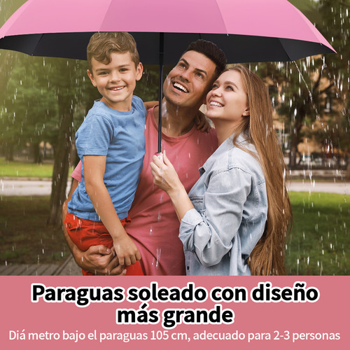 VANANCE Paraguas Automatico Apertura Y Cierre VAN01216 Anti-uv Sombrilla De Bolsillo Con Botón Y Led Rotativo Plegable Grande Protección 2-3 Las Personas Color Rosa Claro
