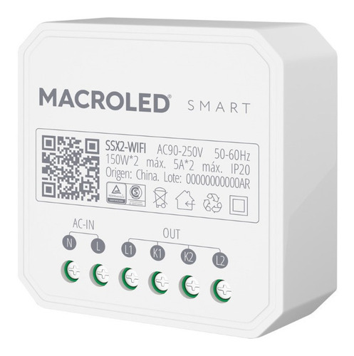 Imagen 2 de 5 de Smart Switch Wifi Inteligente 150w X 2 Alexa Google Macroled