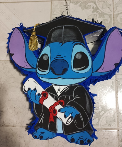 Piñata Stitch Temática Graduación Azul Stitch Graduación Grande (Usado)