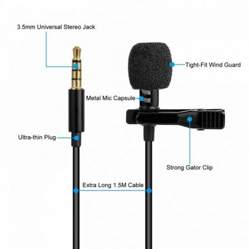 Imagen 2 de 2 de Microfono Pc Corbatero 3,5mm Con Clip Enganche Liviano 25gr