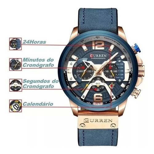 Relógio Masculino Curren Original Couro + Entrega 24hrs