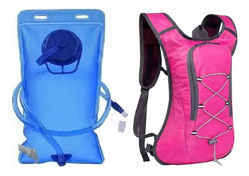 Mochila Hidratacion + Bolsa De Agua 2l. Rosada