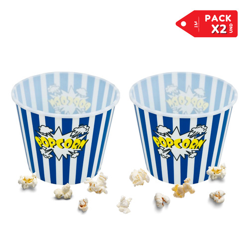 Balde Popcorn Canchita Dinamico Practico Pack X2