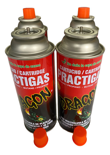 4 Cartuchos De Gas Butano Valvula Especial 1/4 Vuelta 485 Ml