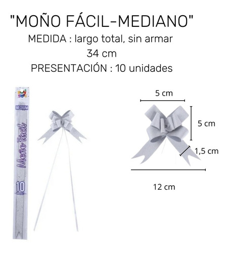Imagen 2 de 10 de Moño Fácil Mediano X 10 Unidades Regalo Adornos Glitter