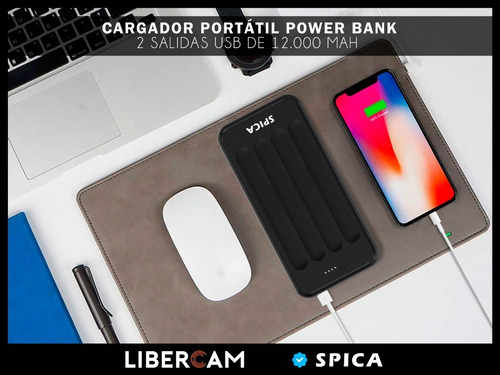 Power Bank Cargador Portatil 12000mah Spica Sw-100 Bateria Color Negro