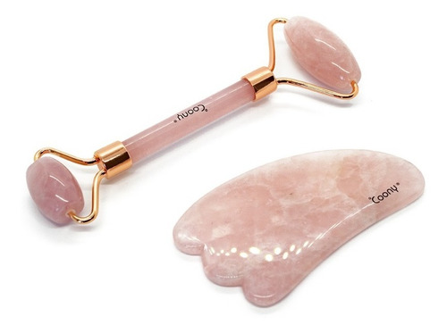 Imagen 2 de 4 de Coony Jade Roller Set Masajeador Facial Y Piedra Guasha Rosa