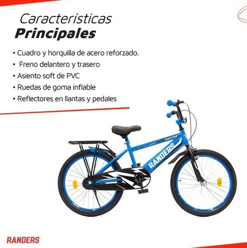 Imagen 3 de 10 de Bicicleta Azul Infantil Rod 20 Randers