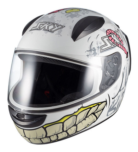 Capacete Sky Two Zombie Branco Fosco Transf Verde Desenho Solid Tamanho do capacete 56