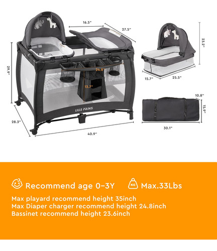 Pack And Play Lilleprins 4 In 1 W/ Bassinet & Changing Table