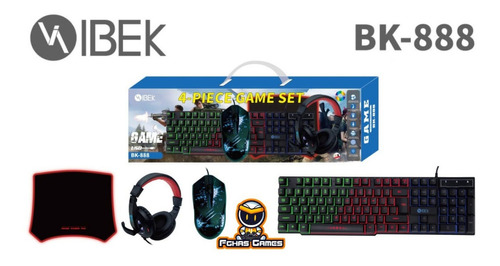 Kit Gamer Teclado + Mouse + Auricular + Pad 4 En 1 Ibek Color del teclado Negro