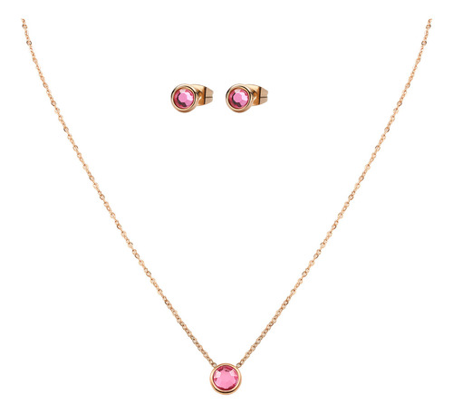 Set Collar Y Aretes De Acero Enso Mujer Ejs2213r Oro Rosa