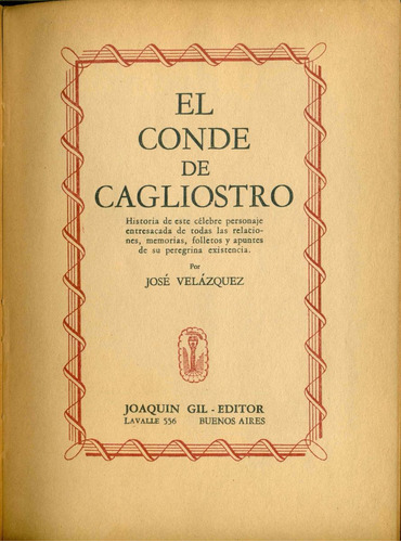 Jose Velazquez : El Conde De Cagliostro
