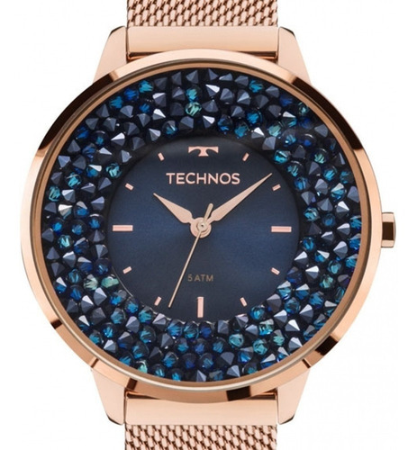 Relógio Technos Feminino Elegance Swarovsky 2035mle/4a Cor da correia Ouro rose Cor do bisel Ouro rose Cor do fundo Azul