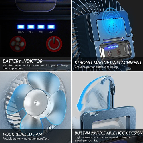 . Mini Ventilador Portátil For Acampar Con Linterna Led